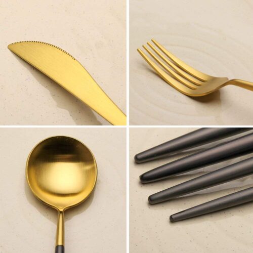Aatwik Stainless Steel Reusable Nordic Grey Gold Flatware Cutlery Set