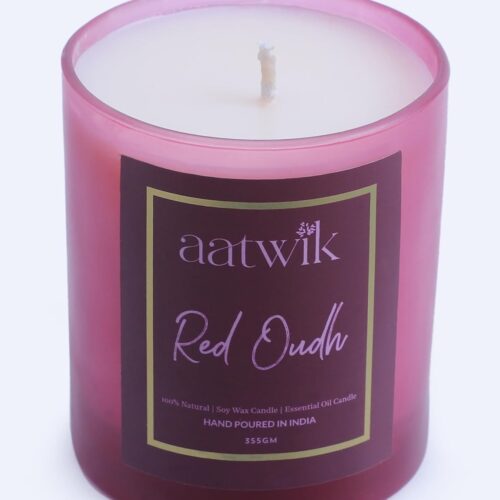 atwik Red Oudh Scented Soy Wax Candle with Upto 70 Hr