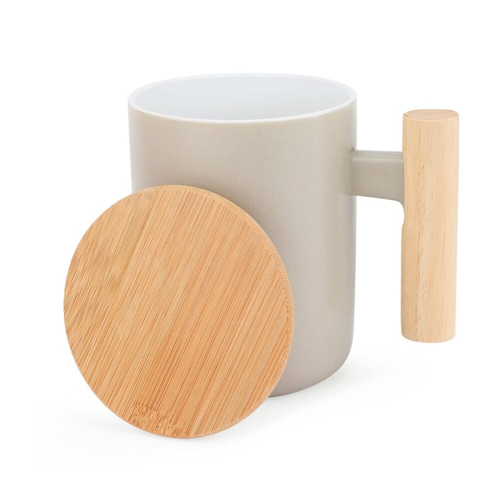Aatwik Natural Ceramic Coffee and Tea Mug with Bamboo Wood Handle and Bamboo