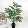 Aatwik Plastic Turtle Back Leaf Faux Green And White Plant Home